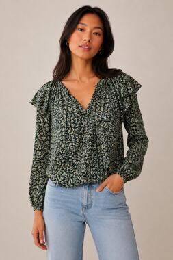 Topshop Floral Flutter Sleeve Long Sleeve Blouse Size 6 Boho Cottagecore